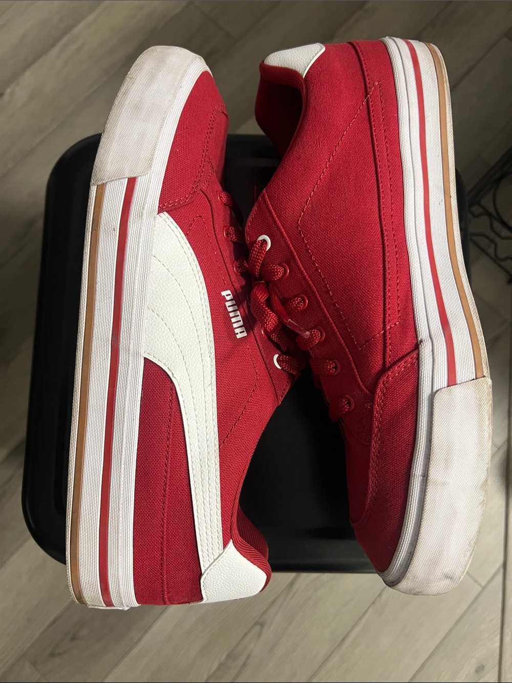 Puma Men's Red Low-Top Canvas Sneakers with White Accents